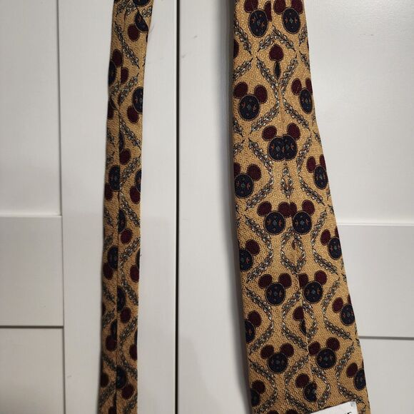 Disney Parks Mickey Mouse 100% Silk Novelty Necktie Yellow Rust Blue Gold - Picture 8 of 11